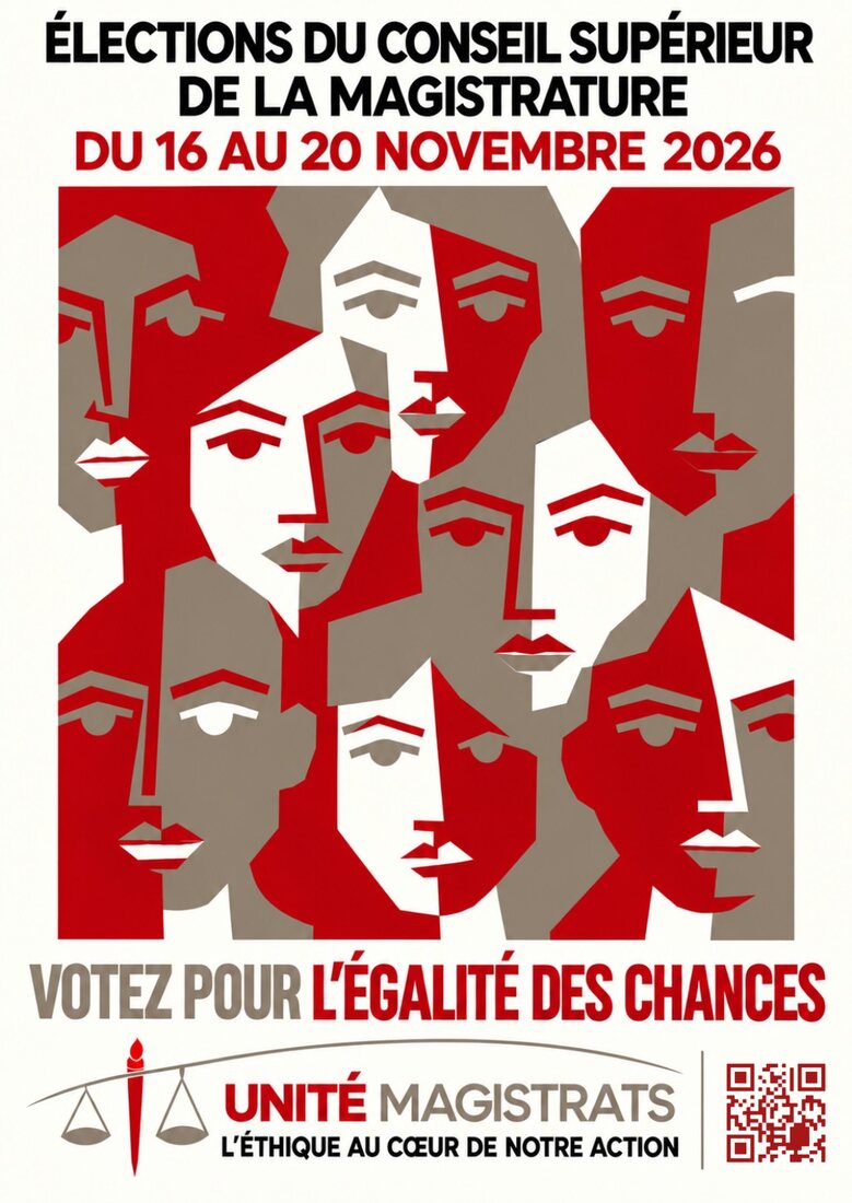 Votez pour l’égalité des chances. Affiche Unité Magistrats, élections du CSM 2026