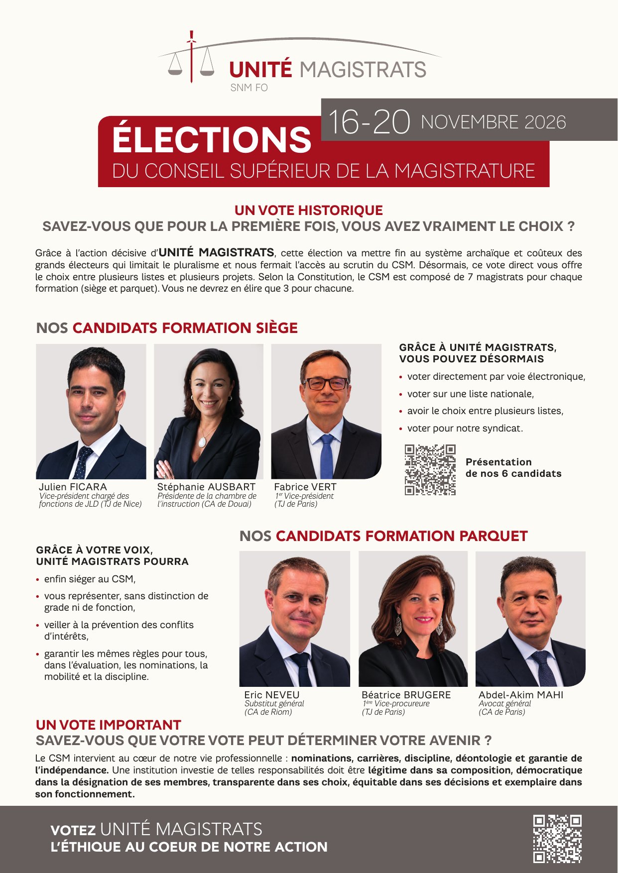 Profession de foi Unité Magistrats, élections du CSM 2026